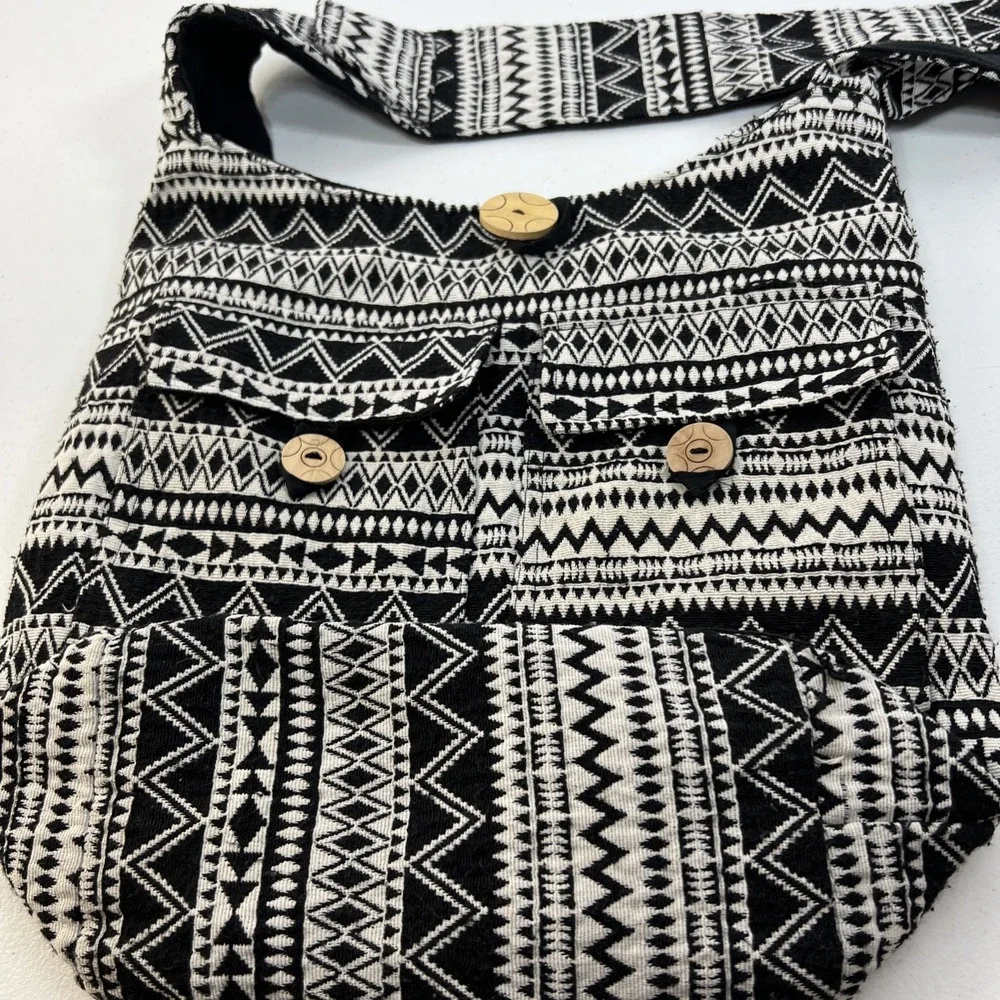 Tribe Azure Handcrafted Fair Trade Large Black 100% Cotton Hobo Hippie Boho Bag‎